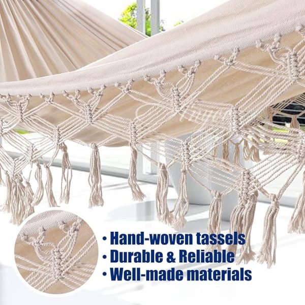 Anyoo Hammock Garden Cotton Hammock Comfortable Fabric Elegant Deluxe Tassels Sturdy Swing Hammock Up to 450lbs Portable Hammock with Travel Bag,Perfect for Porch Patio Yard Bedroom Outdoor/Indoor - Image 5