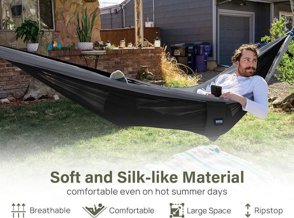 Kootek Camping Hammock, Camping Essentials, Lightweight Portable Double & Single Hammock with Tree Straps, Camping Gear for Outside Hiking Camping Beach Backpack Travel - Image 2