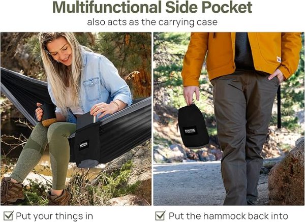 Kootek Camping Hammock, Camping Essentials, Lightweight Portable Double & Single Hammock with Tree Straps, Camping Gear for Outside Hiking Camping Beach Backpack Travel - Image 3