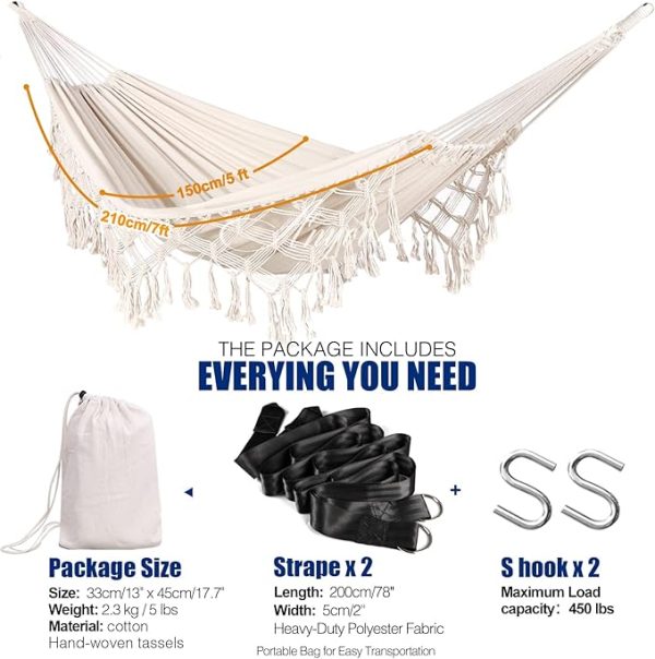 Anyoo Hammock Garden Cotton Hammock Comfortable Fabric Elegant Deluxe Tassels Sturdy Swing Hammock Up to 450lbs Portable Hammock with Travel Bag,Perfect for Porch Patio Yard Bedroom Outdoor/Indoor - Image 4