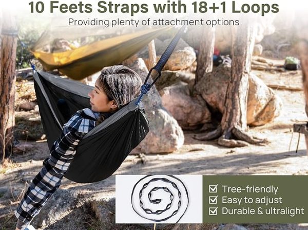 Kootek Camping Hammock, Camping Essentials, Lightweight Portable Double & Single Hammock with Tree Straps, Camping Gear for Outside Hiking Camping Beach Backpack Travel - Image 4
